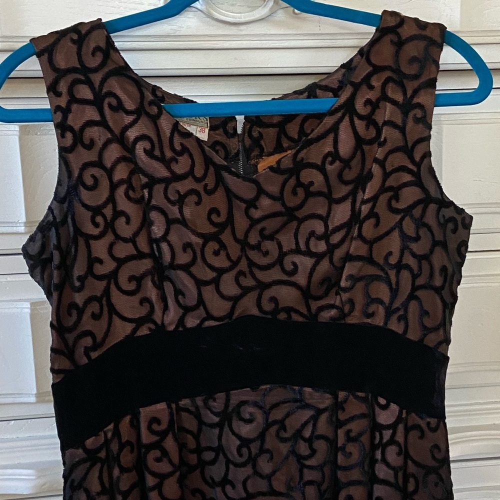 Vintage Black Velvet Printed Dress